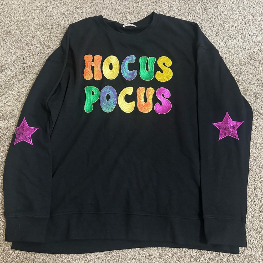 Jane Marie Hocus Pocus Black Crew Neck Sweatshirt Women's Size XXL Sequin Cotton